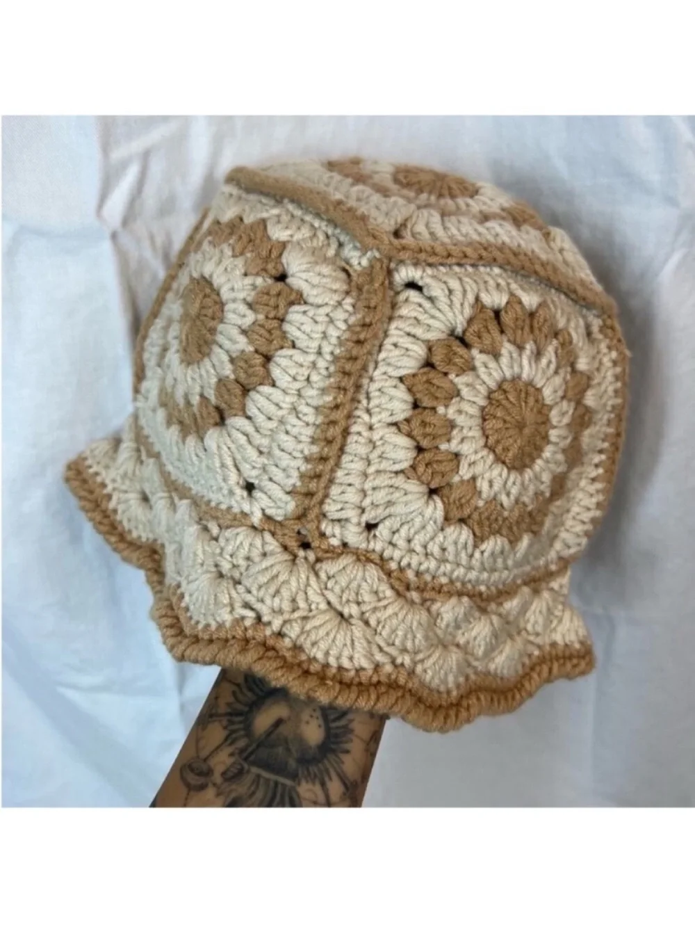 Handmade Floral Crochet Square Granny bucket hat